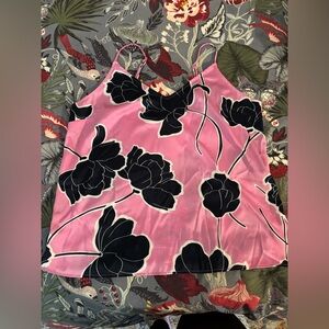 stars above Pink Satin Cami with Black Floral Print